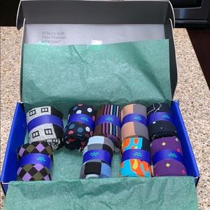 Dress socks. Assorted colors. Size 13-15. 9 pairs.